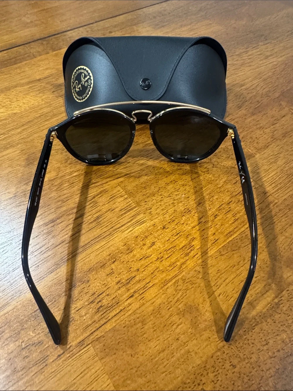 Ray-Ban Black Round Sunglasses with Gold Double Bridge
